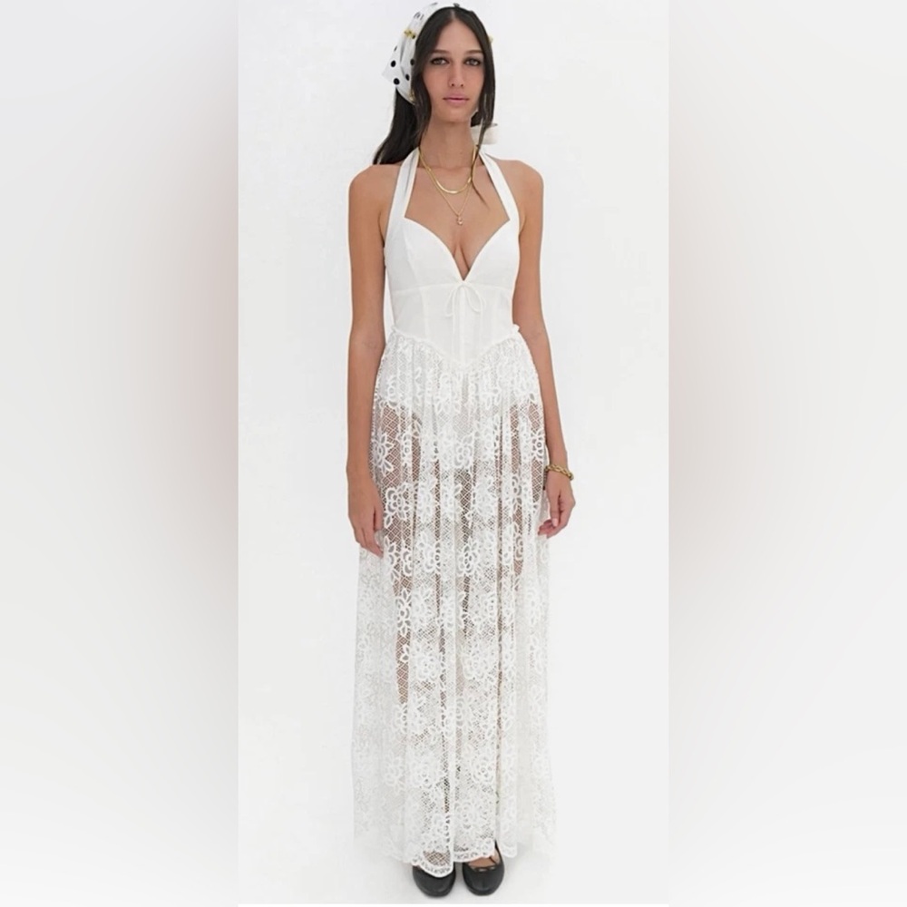 For Love and Lemons Sonnet Lace Maxi Halter Dress